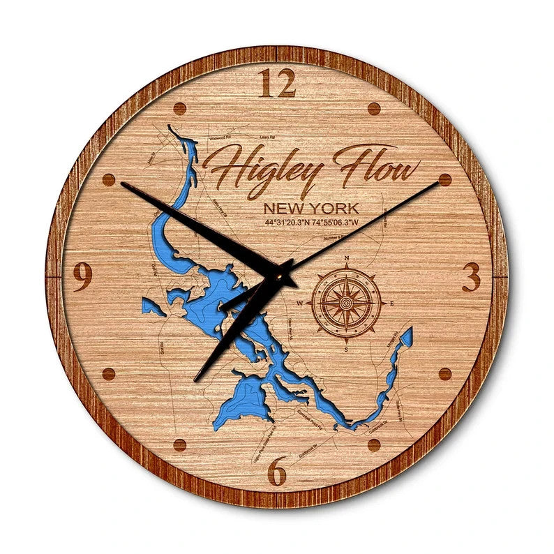 Higley Flow, New York 14in Layered Map Clock
