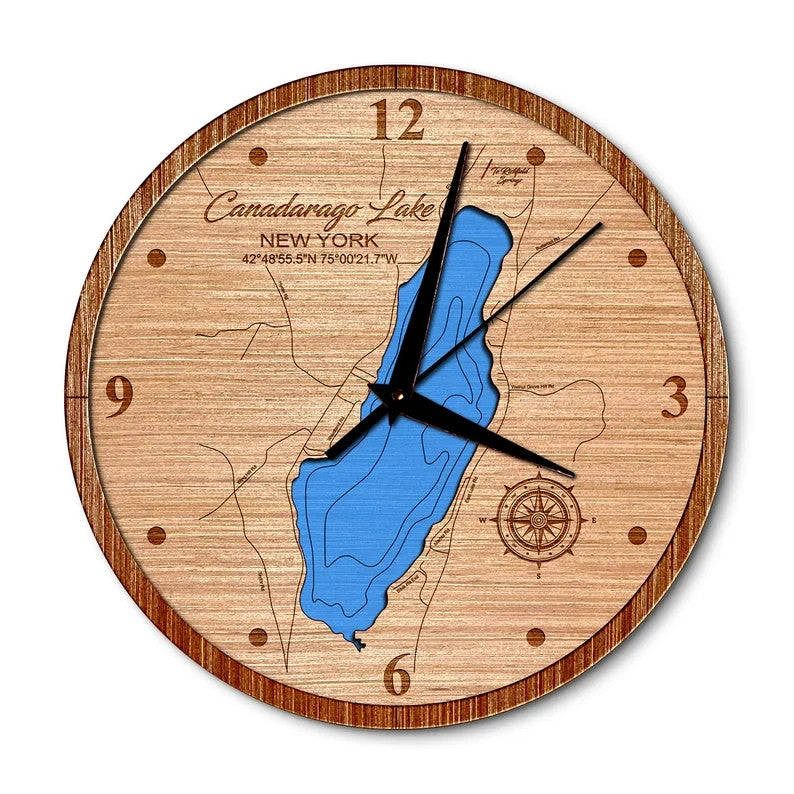 Canadarago Lake, New York 14in Layered Map Clock