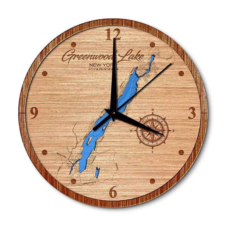 Greenwood Lake, New York & New Jersey 14in Layered Map Clock