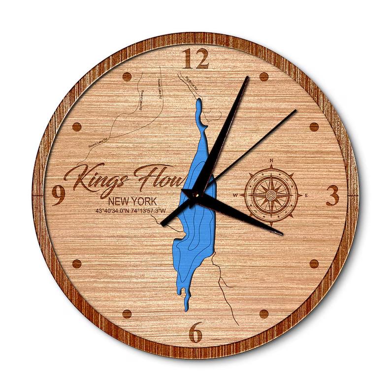 Kings Flow, New York 14in Layered Map Clock