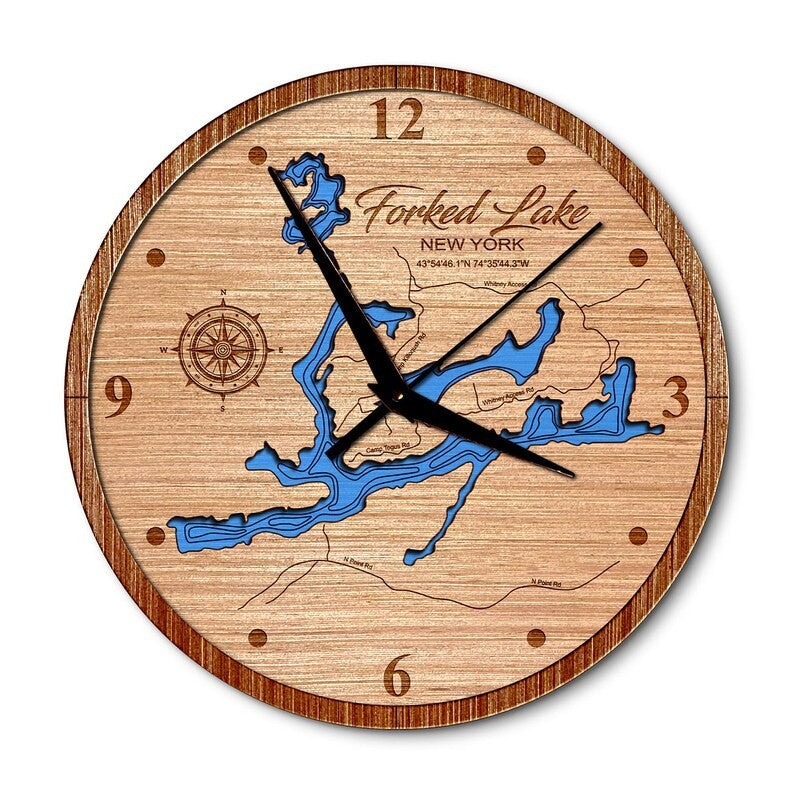 Forked Lake, New York 14in Layered Map Clock