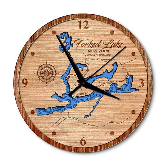 Forked Lake, New York 14in Layered Map Clock