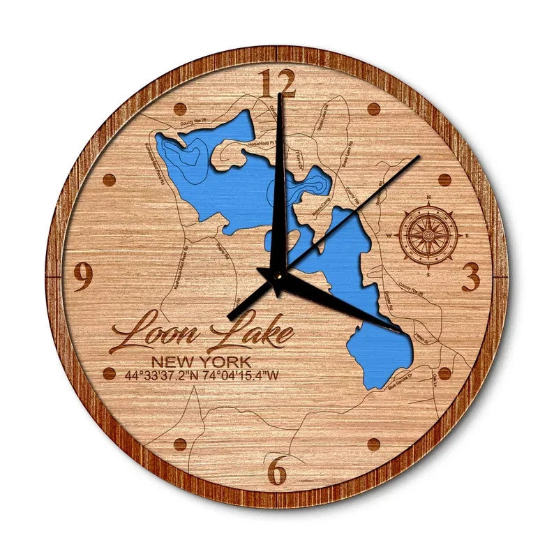 Loon Lake in Vermontville, New York 14in Layered Map Clock -