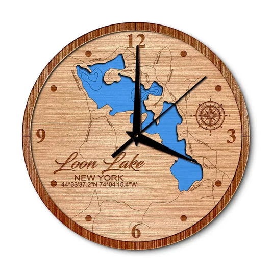 Loon Lake in Vermontville, New York 14in Layered Map Clock -