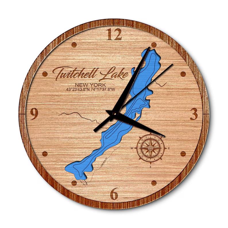 Twitchell Lake, New York 14in Layered Map Clock