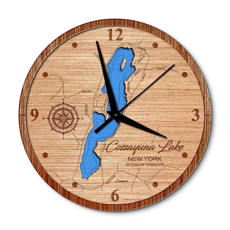 Cossayuna Lake, New York 14in Layered Map Clock