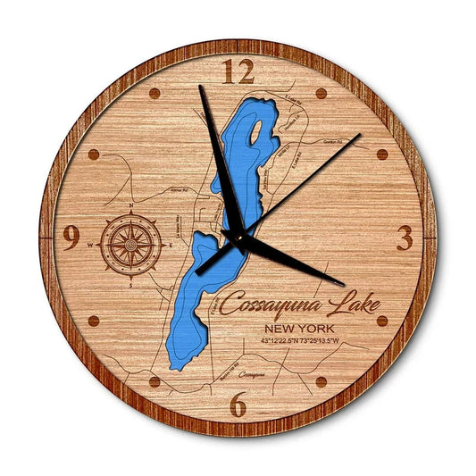 Cossayuna Lake, New York 14in Layered Map Clock