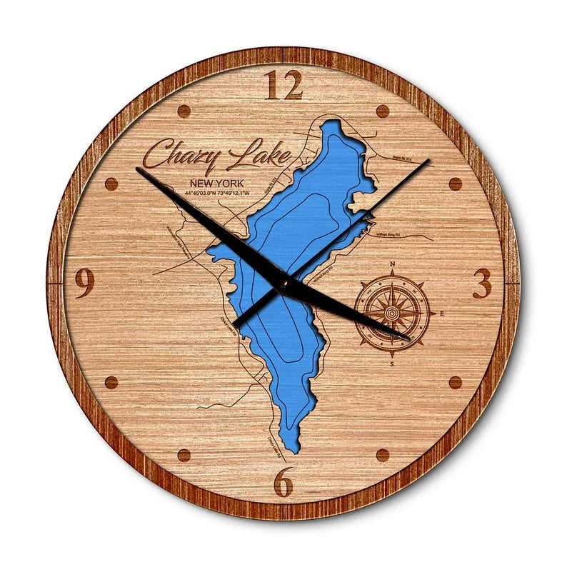 Chazy Lake, New York 14in Layered Map Clock