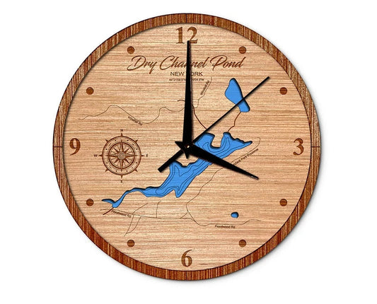 Dry Channel Pond, New York 14in Layered Map Clock