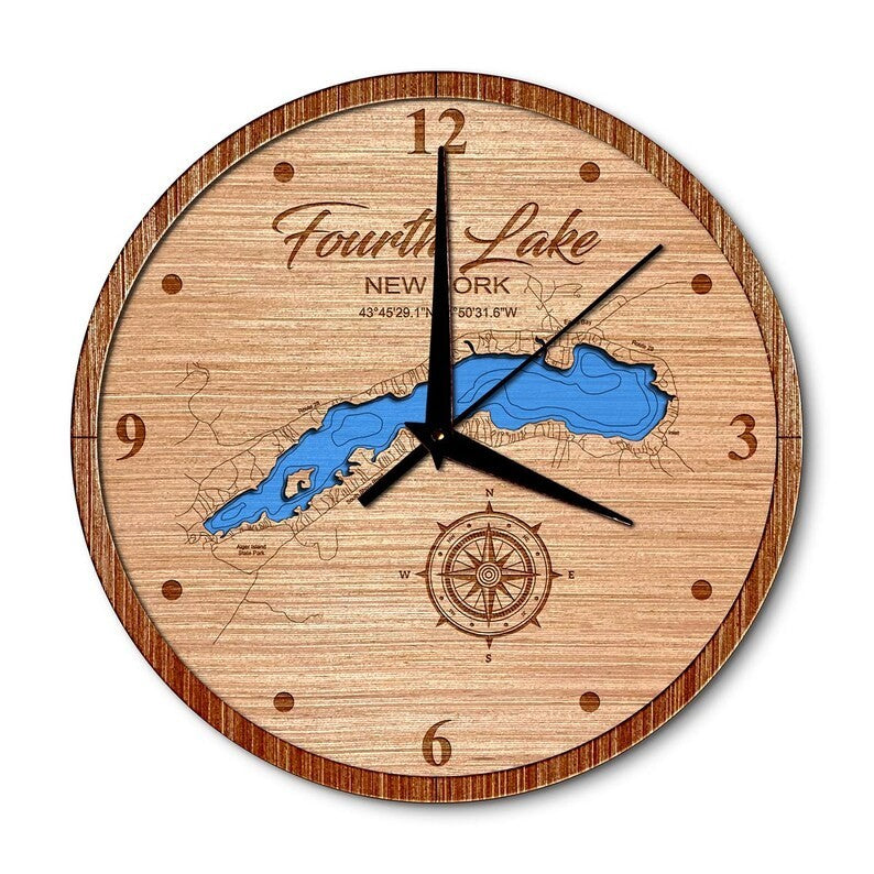 Fourth Lake (fulton chain)in New York 14in Layered Map Clock