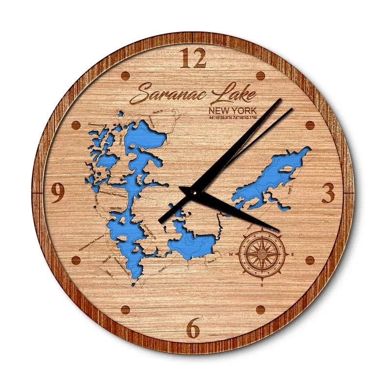 Saranac Lake New York New York 14in Layered Map Clock