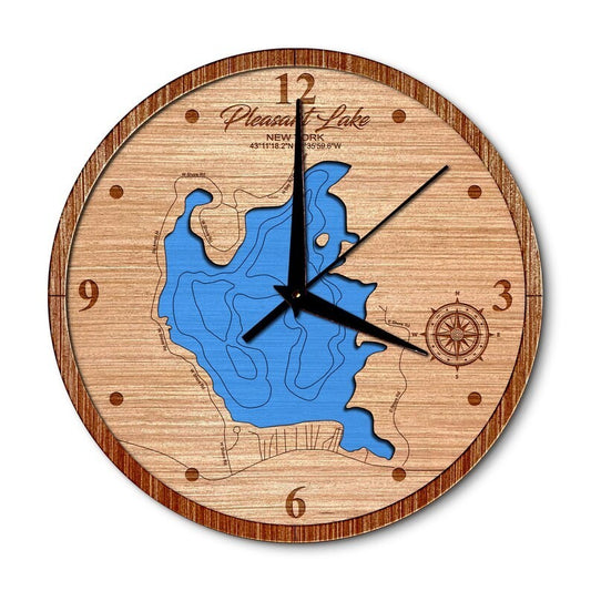 Pleasant Lake in Fulton County, New York 14in Layered Map Clock