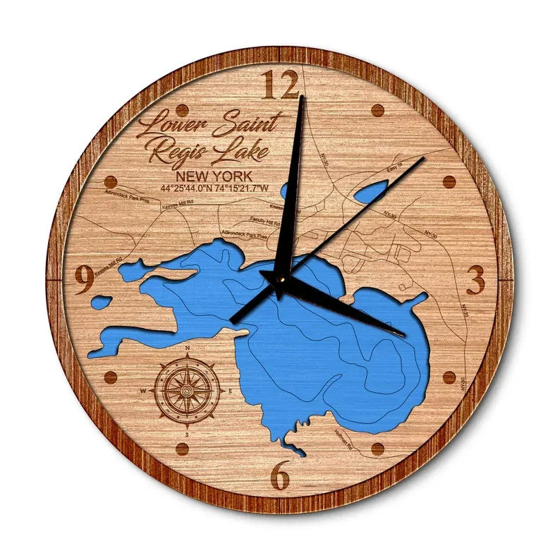 Lower Saint Regis Lake, New York 14in Layered Map Clock