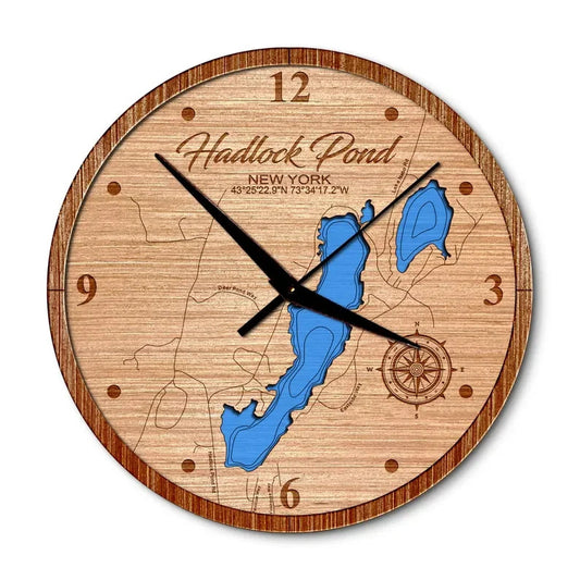 Hadlock Pond, New York 14in Layered Map Clock