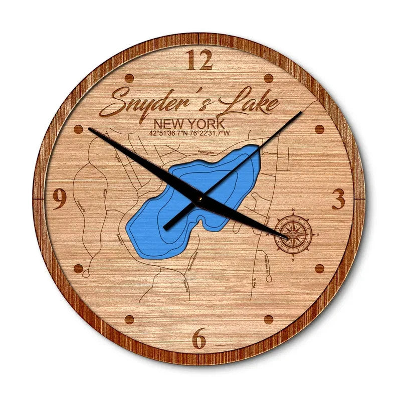 Snyders Lake, New York 14in Layered Map Clock