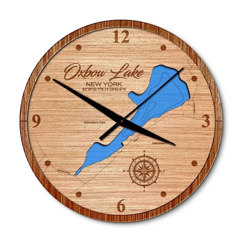 Oxbow Lake, New York 14in Layered Map Clock