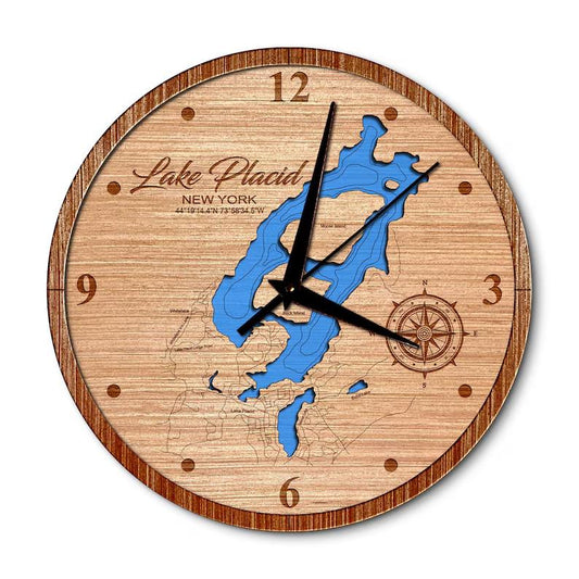 Lake Placid and Mirror, New York 14in Layered Map Clock