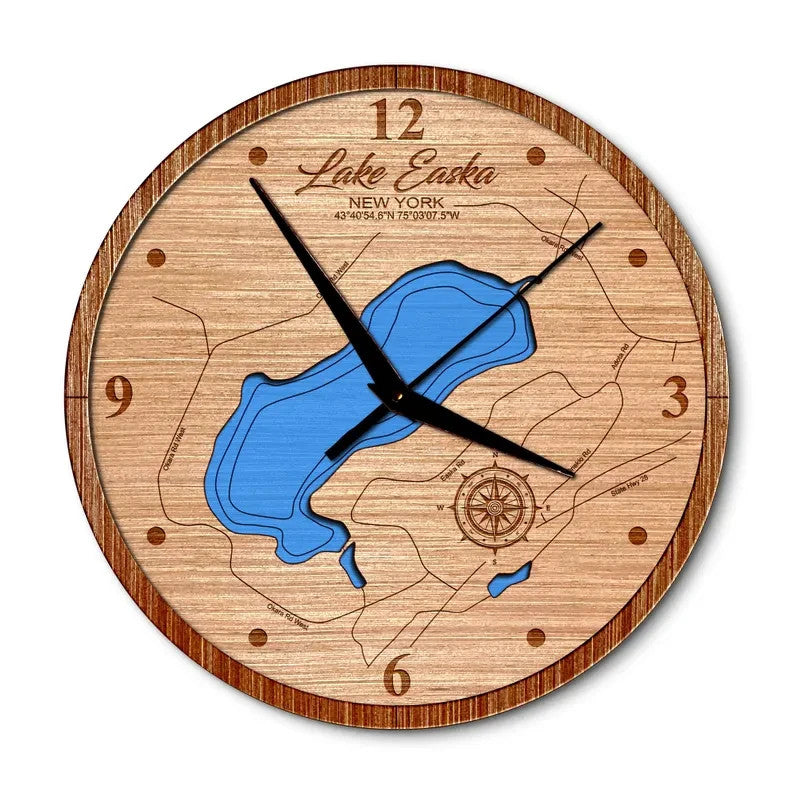 Lake Easka, New York 14in Layered Map Clock