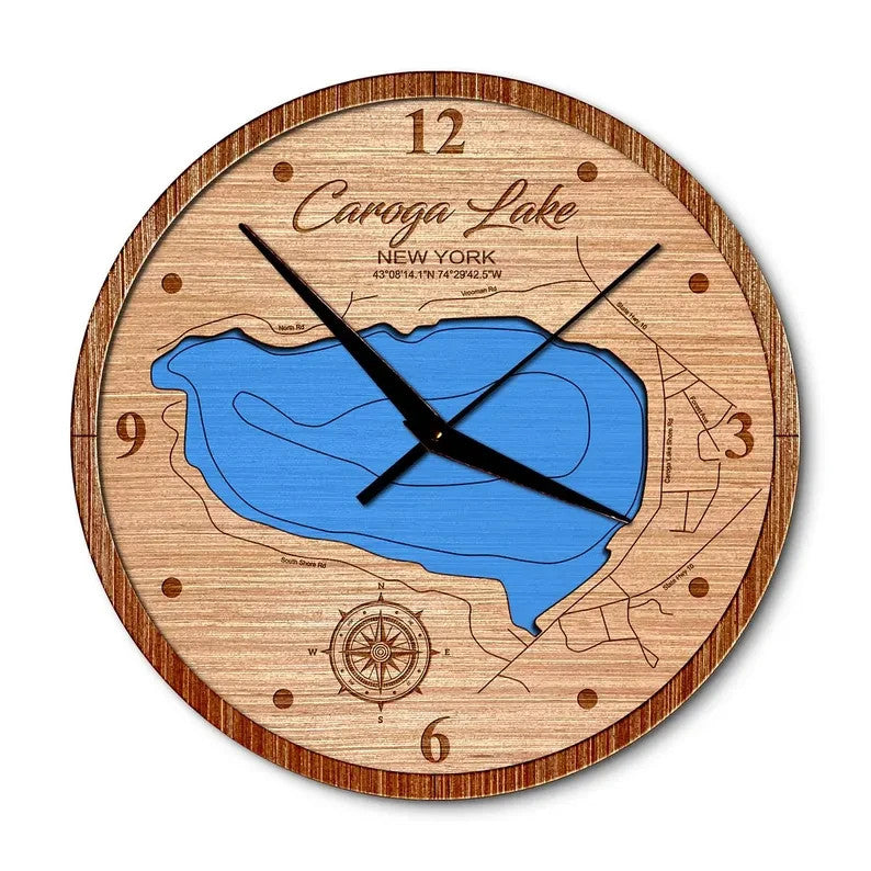 West Caroga Lake, New York 14in Layered Map Clock