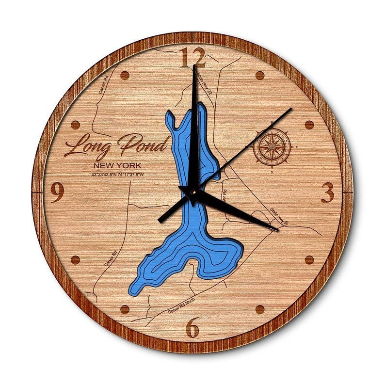 Long Pond in Willsboro, New York 14in Layered Map Clock