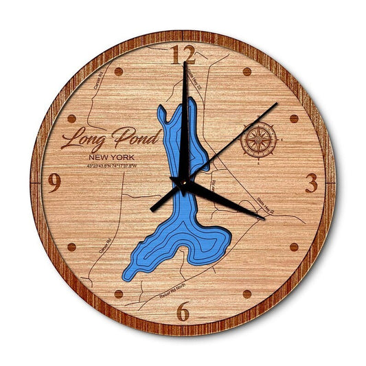 Long Pond in Willsboro, New York 14in Layered Map Clock