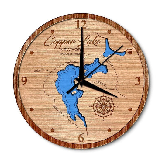 Copper Lake, New York 14in Layered Map Clock
