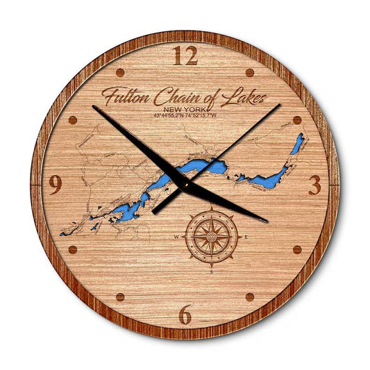 Fulton Chain of Lakes, New York 14in Layered Map Clock -