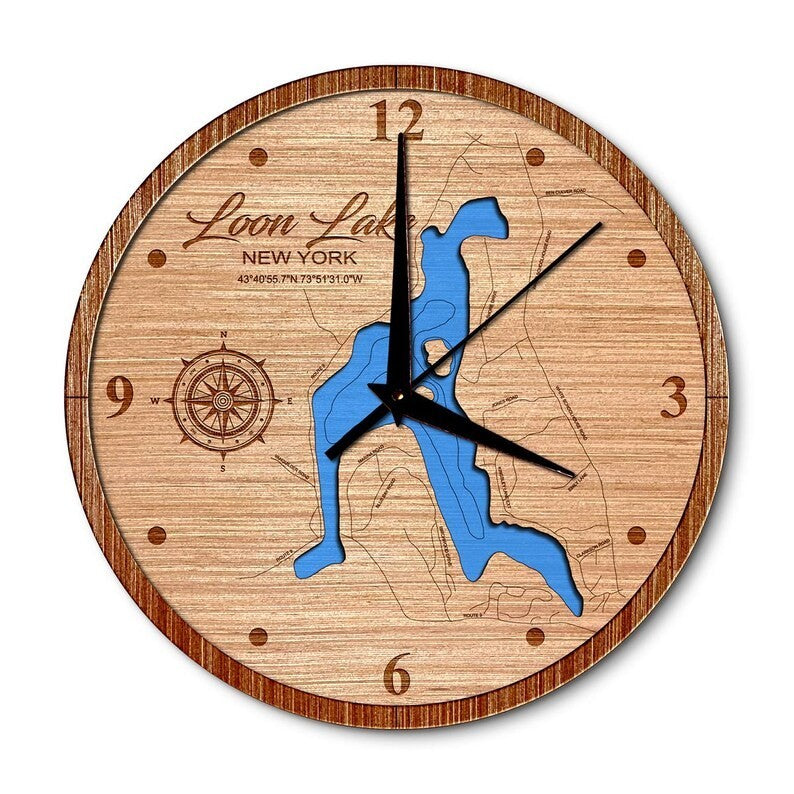 Loon Lake in Chestertown, New York 14in Layered Map Clock