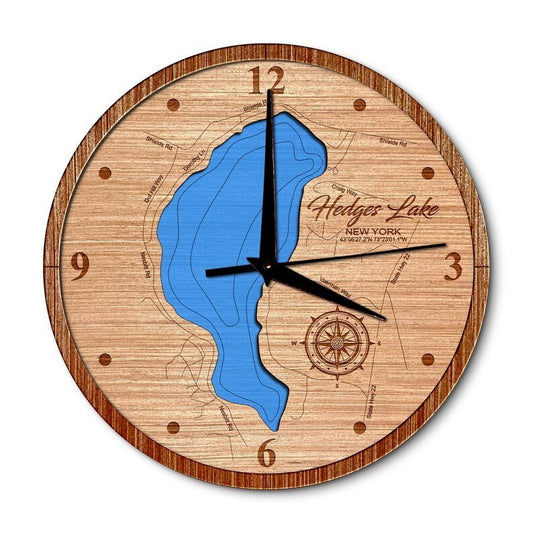 Hedges Lake in Cambridge, New York 14in Layered Map Clock