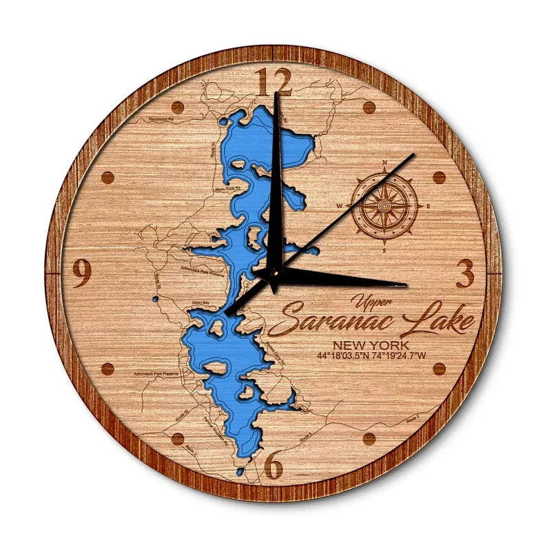 Saranac Lake(Upper Only), New York 14in Layered Map Clock