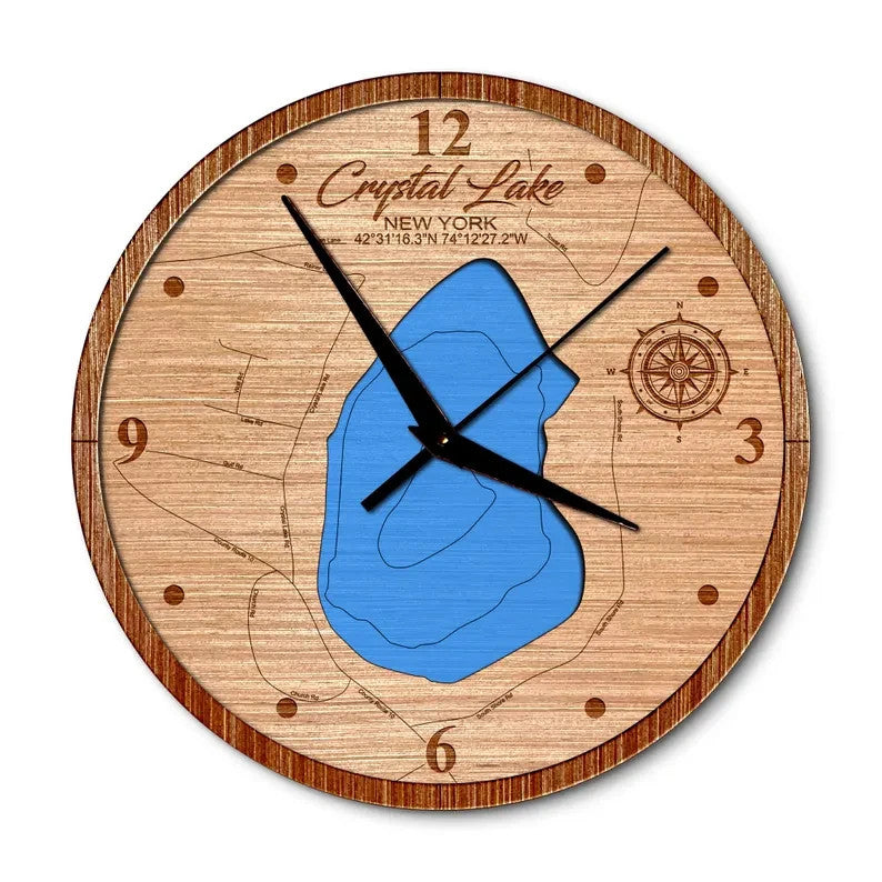 Crystal Lake in Rensselaerville, New York 14in Layered Map Clock
