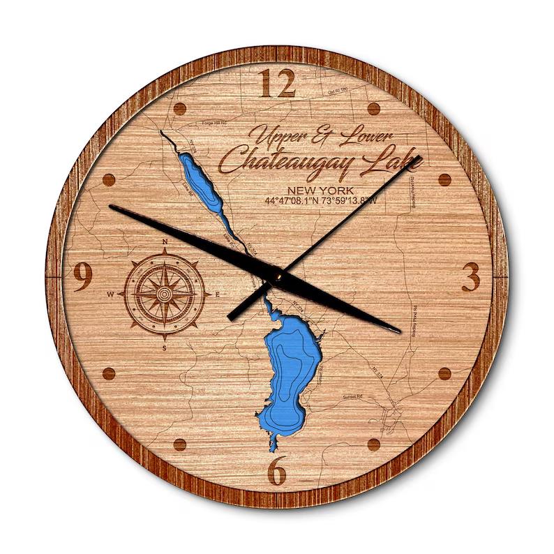 Upper and Lower Chateaugay Lake, New York 14in Layered Map Clock