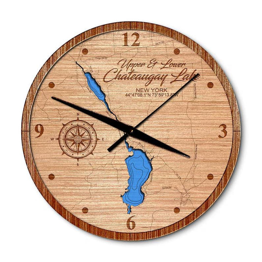 Upper and Lower Chateaugay Lake, New York 14in Layered Map Clock