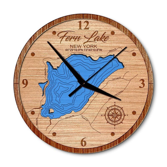 Fern Lake, New York 14in Layered Map Clock