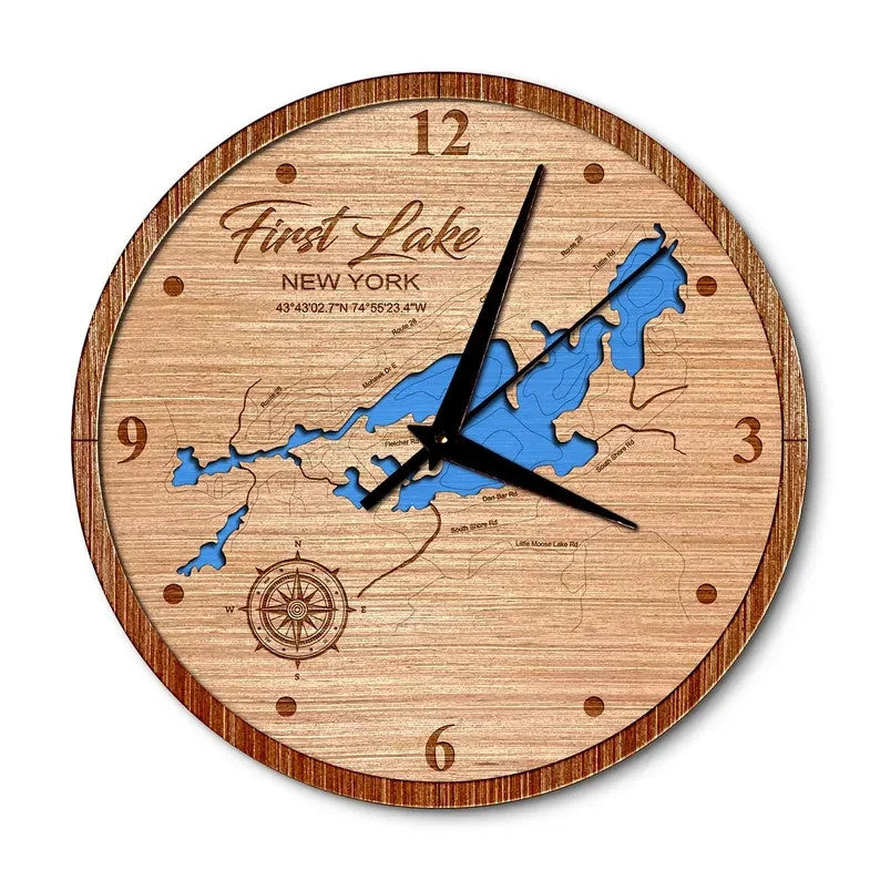 First Lake(Fulton Chain), New York 14in Layered Map Clock