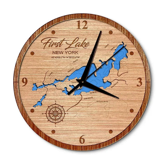 First Lake(Fulton Chain), New York 14in Layered Map Clock