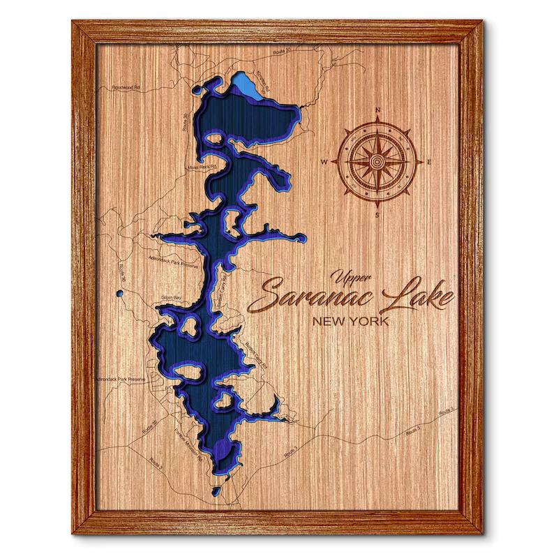 Saranac Lake(Upper Only), New York Depth Map Wall Decor
