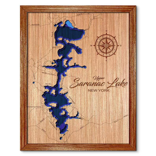 Saranac Lake(Upper Only), New York Depth Map Wall Decor