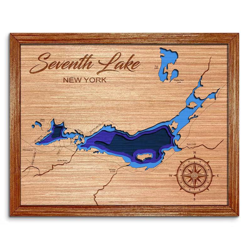 Seventh Lake Fulton Chain of Lakes, New York Depth Map Wall Decor