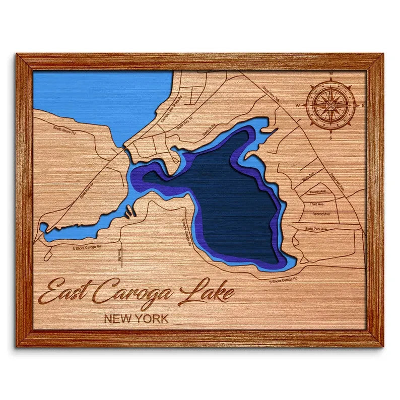 East Caroga Lake, New York Depth Map Wall Decor