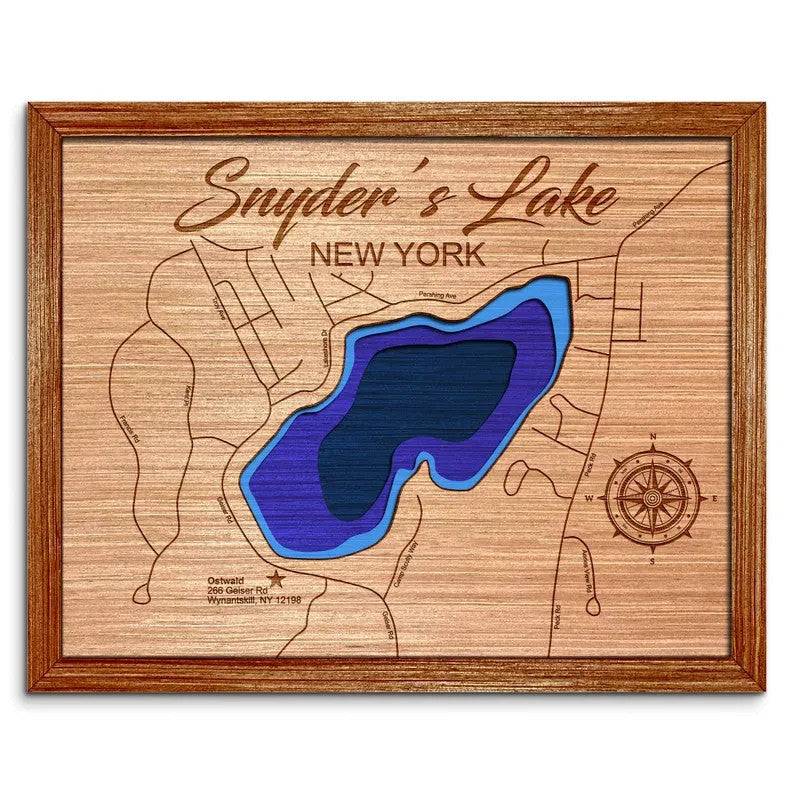 Snyders Lake, New York Depth Map Wall Decor