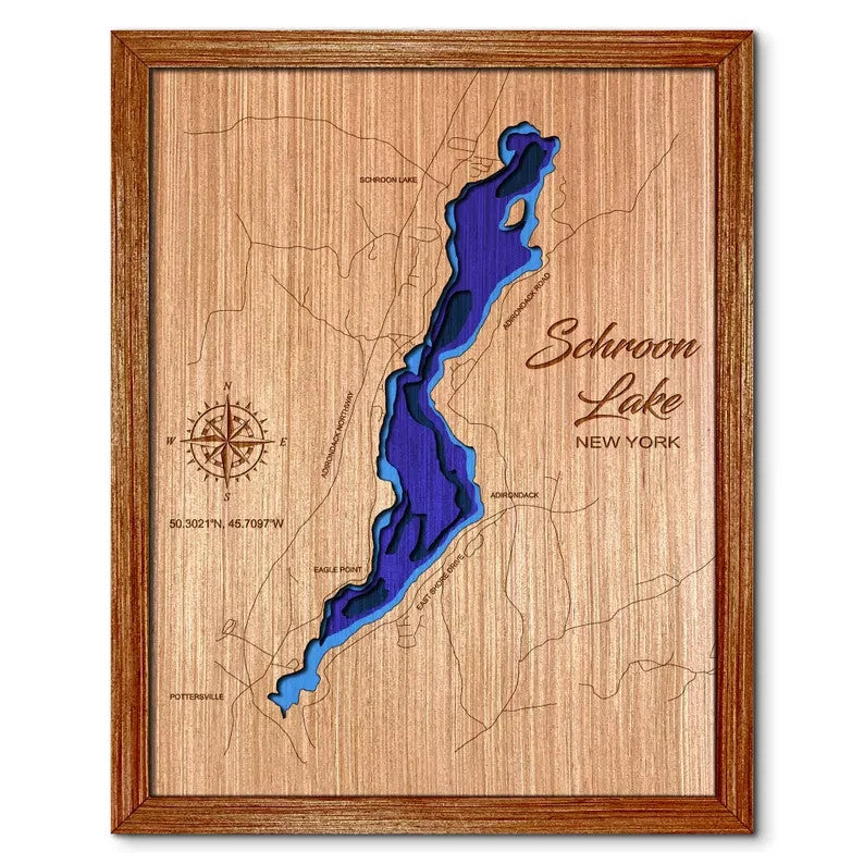 Schroon Lake, New York Depth Map Wall Decor