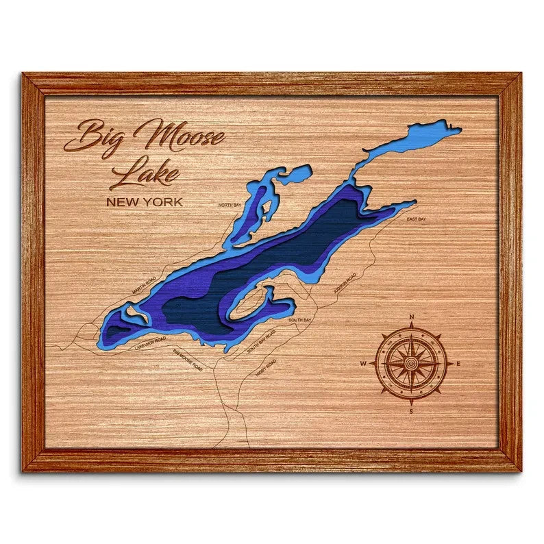 Big Moose Lake, New York Depth Map  Wall Decor