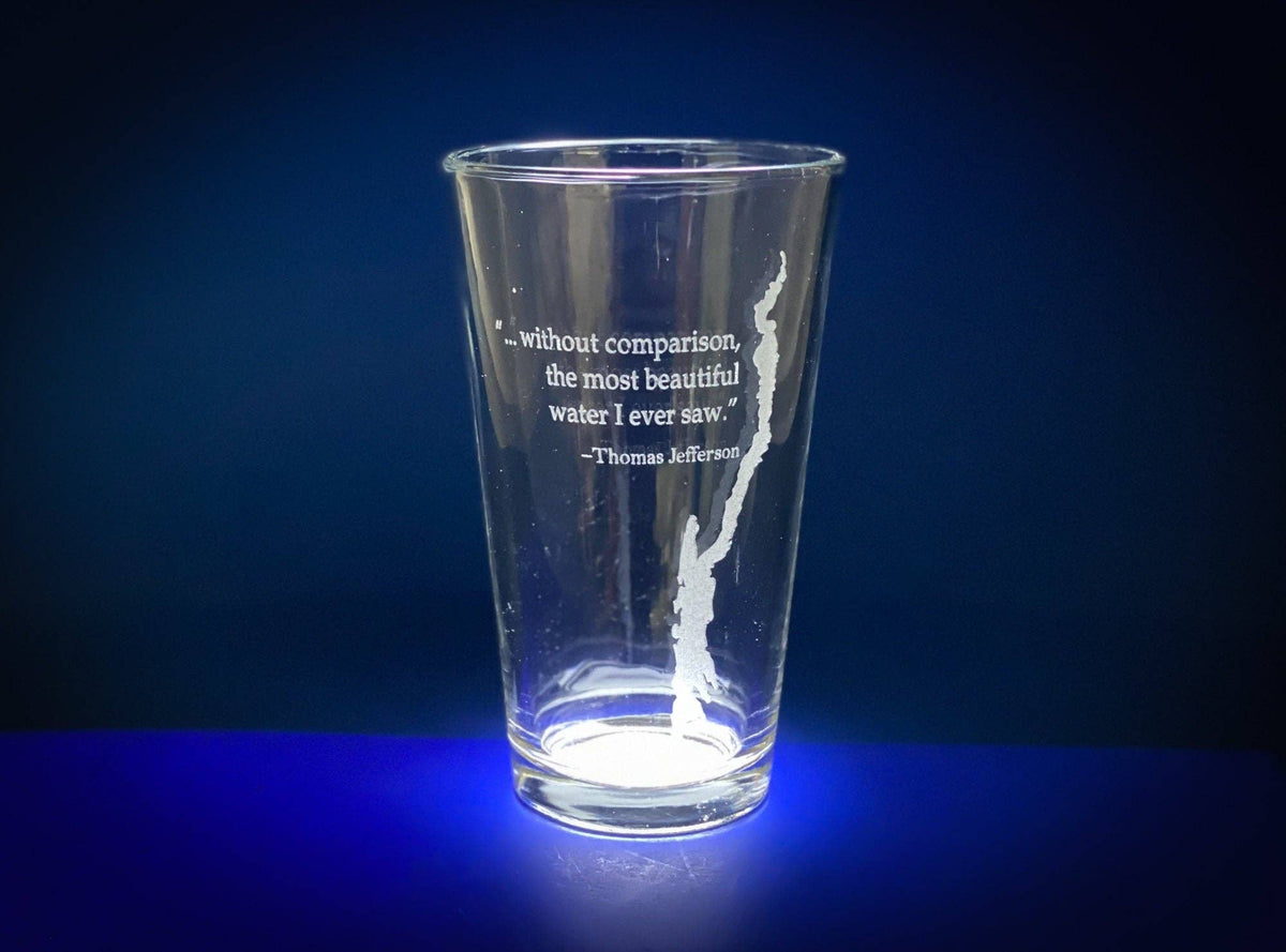 Lake George with Thomas Jefferson Quote engraved pint glass