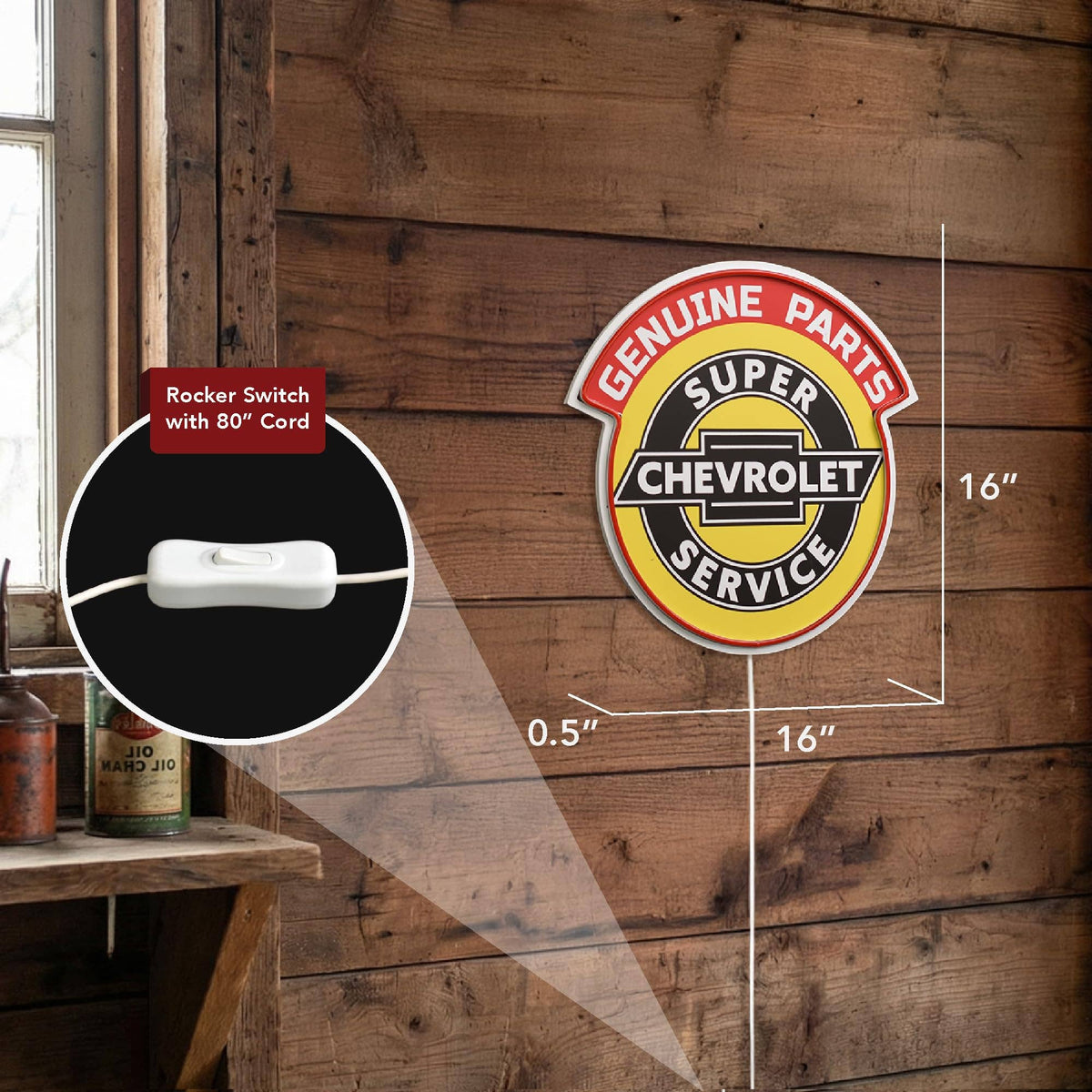 Chevrolet Super Service LED Sign for Garage Wall Decor
