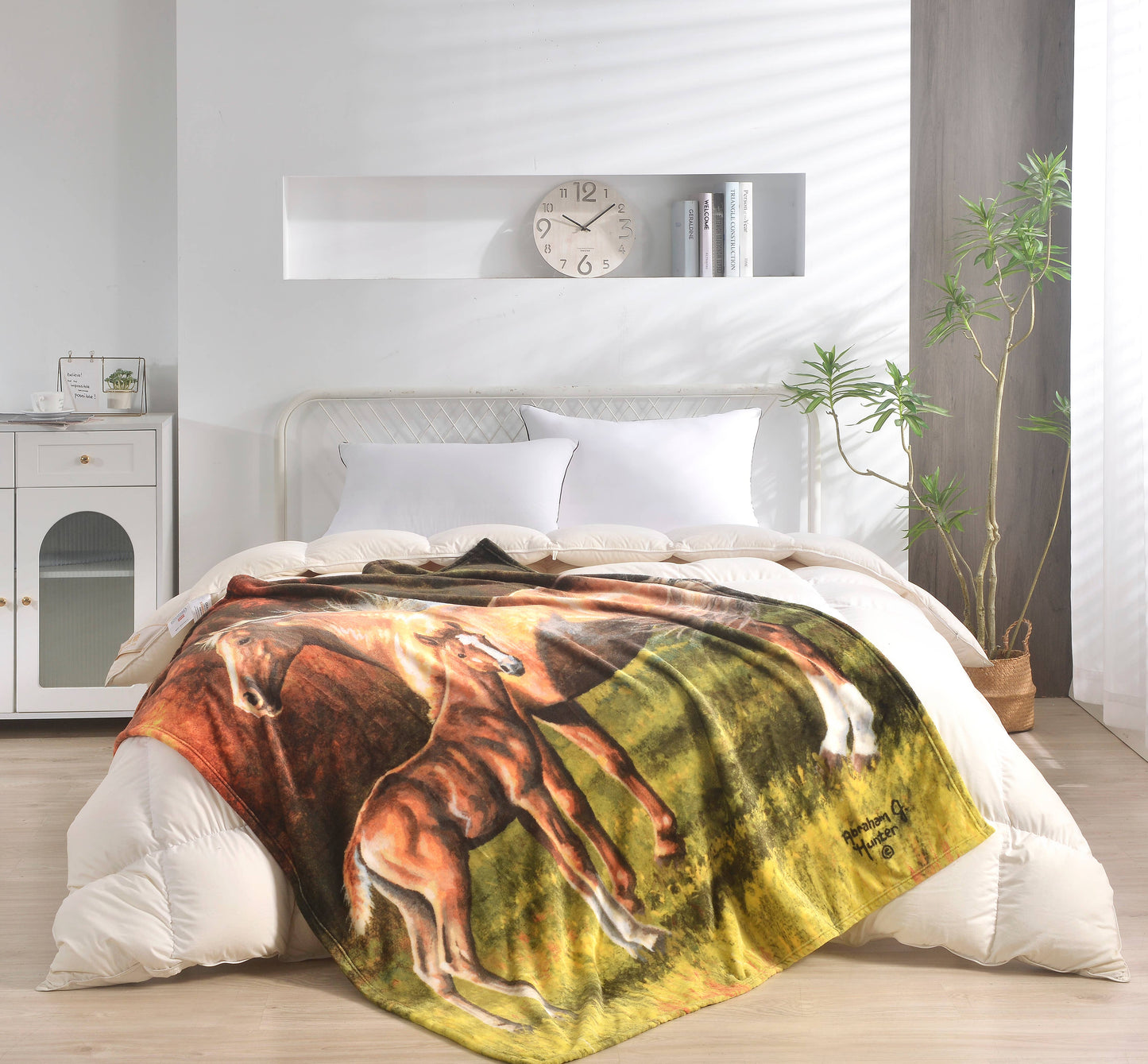 Horse and Foal Baby Horse Faux Fur Plush Throw Blanket