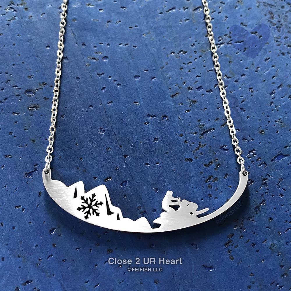 Snowmobiler Stainless Steel Necklace