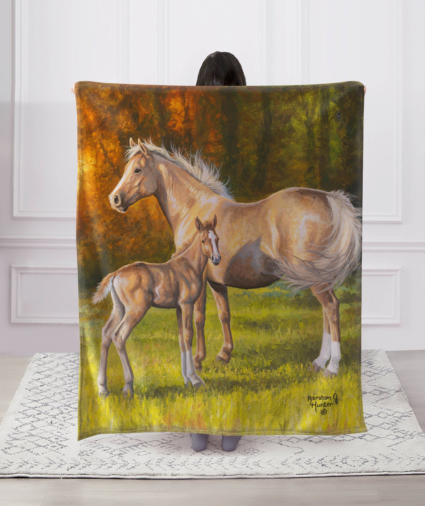 Horse and Foal Baby Horse Faux Fur Plush Throw Blanket
