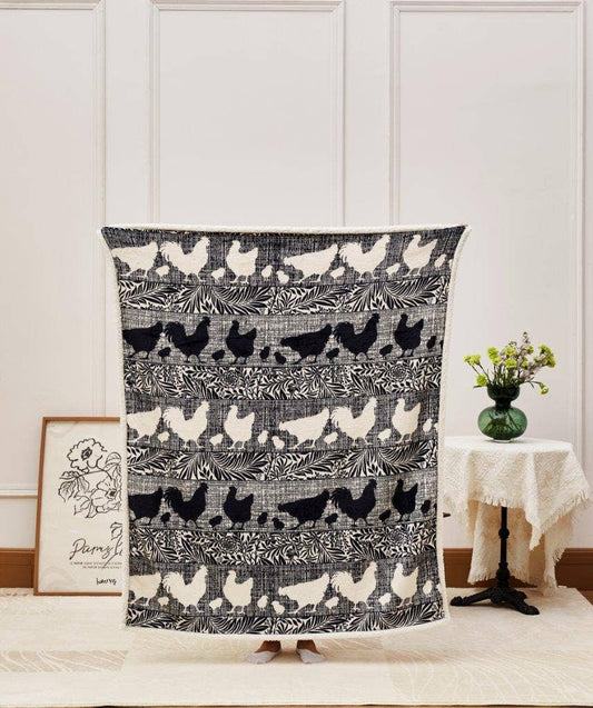 "Cottage Chickens" Flannel Sherpa Throw Blanket 50"x60"